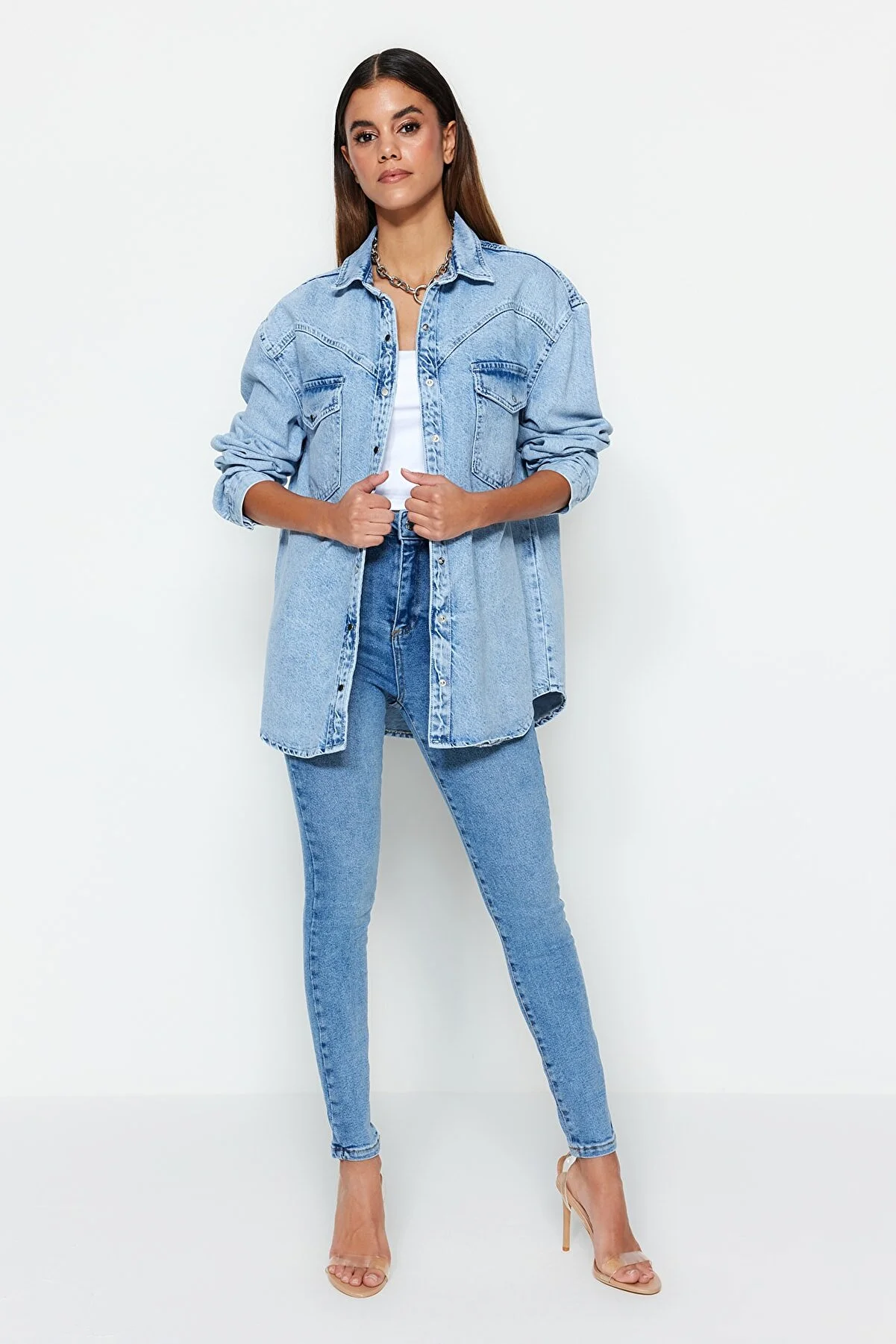 Effortless Style: TWOSS23GO00227 Blue Denim Oversize Shirt for a Cool & Comfortable Look