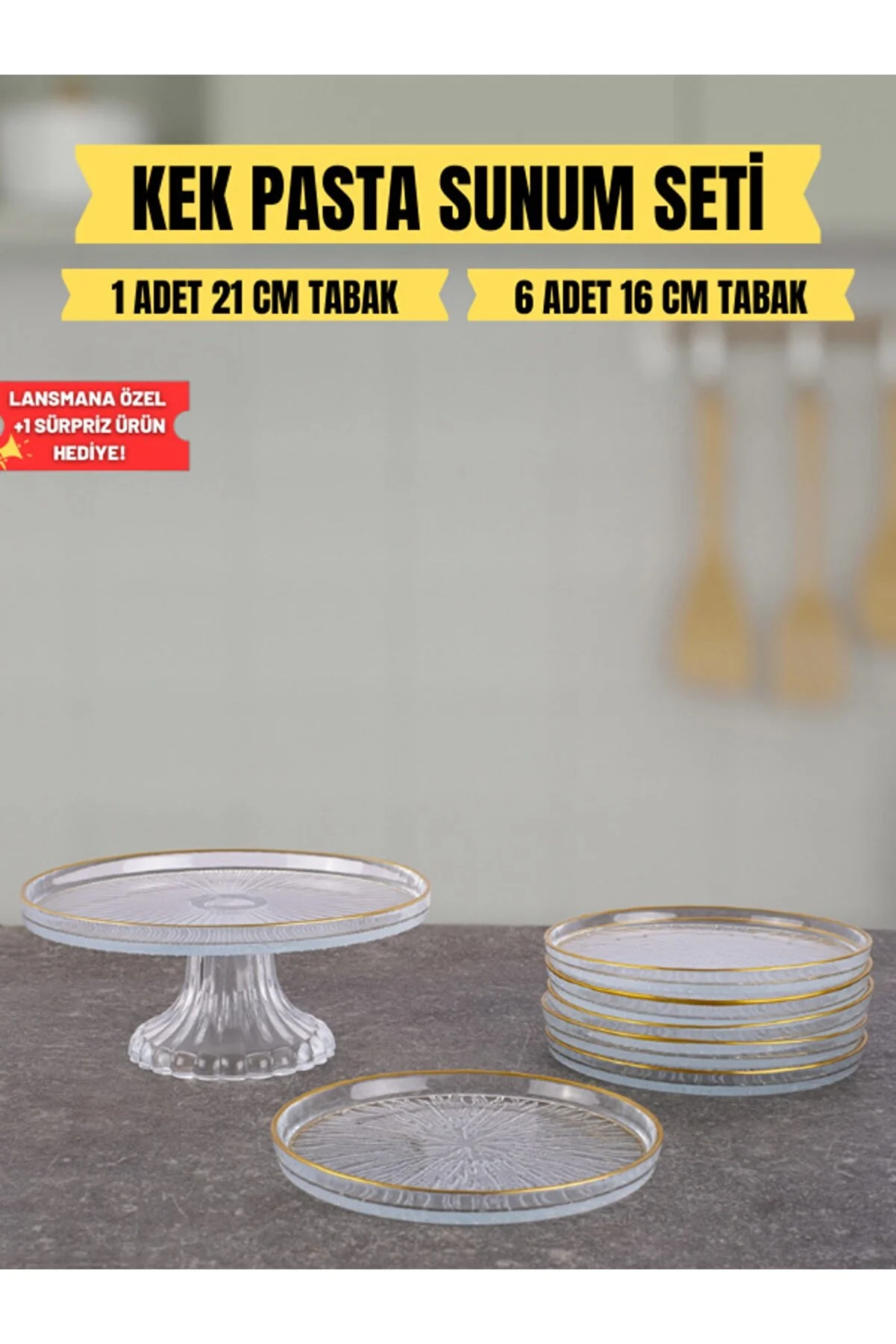 ATALANTICA Cake and Pastry Presentation Set - 1 Footed Plate (21 cm) and 6 Serving Plates (16 cm)