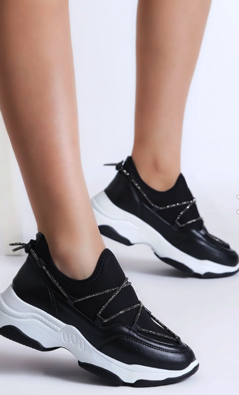 Tonny Black Women's Black Stone Striped Strec Sneaker TBLDY035
