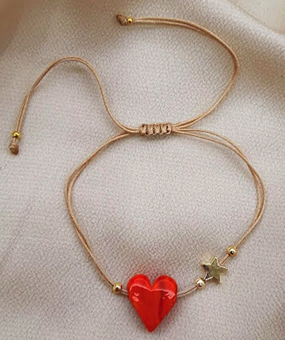 PETEK ACCESSORIES Heart Handmade Glass Murano Anklet Bracelet