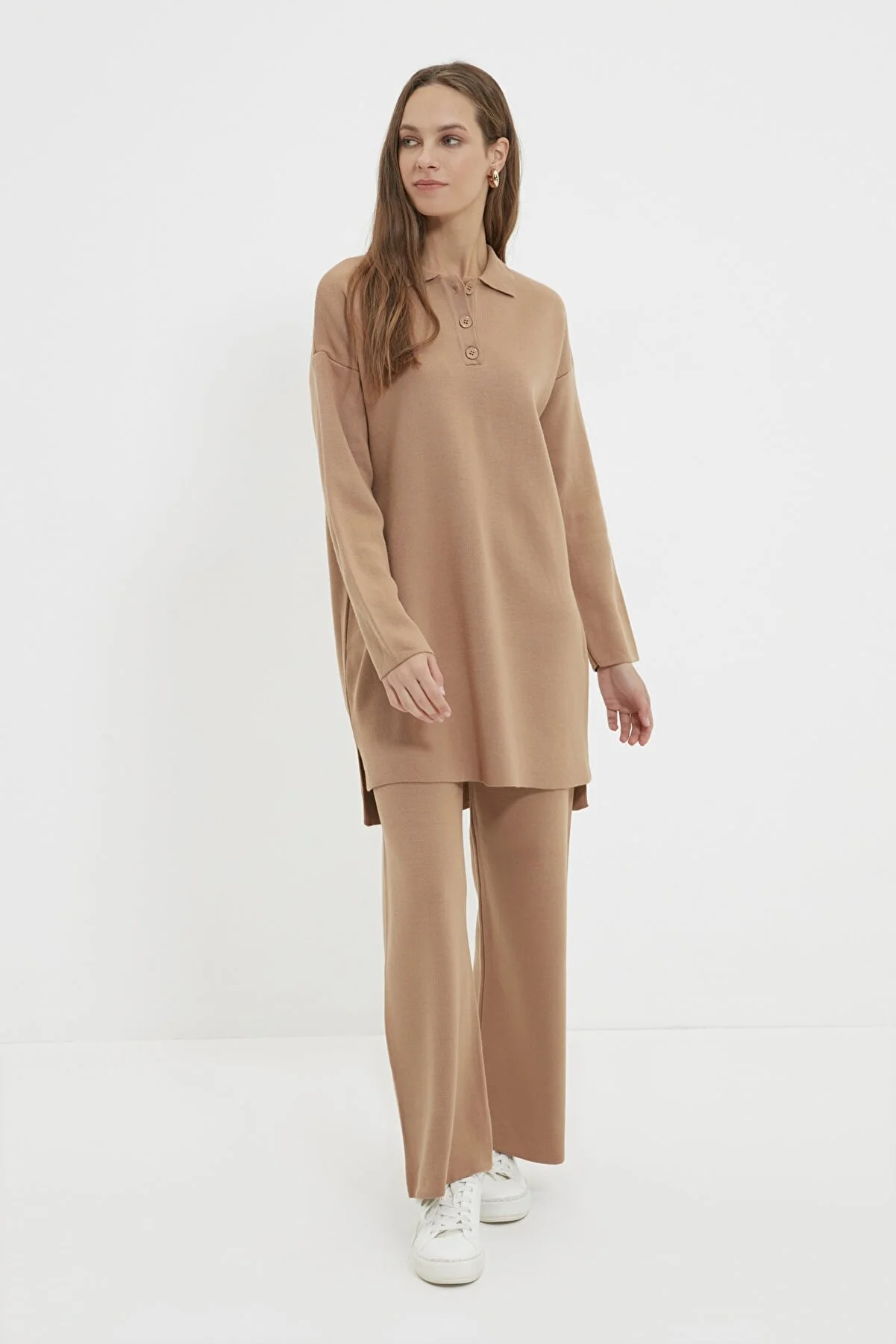 Chic Polo-Neck Tunic and Knit Pants Set TCTAW22US0076