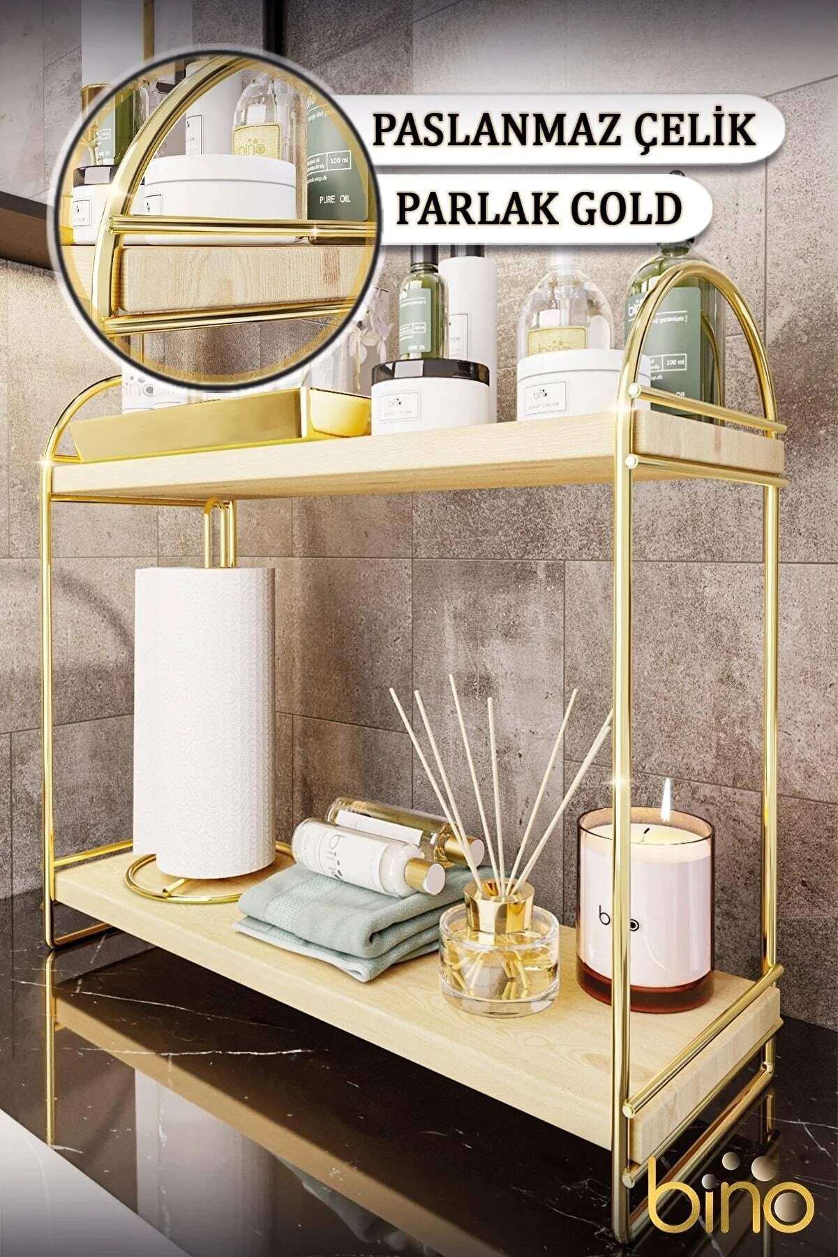 2-Tier Kitchen Organizer Shelf - Wooden Desktop Kitchen Bathroom Cabinet Shelf Oval Bookshelf