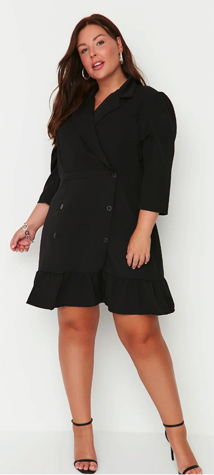 Trendyol Curve Black Woven Jacket Dress