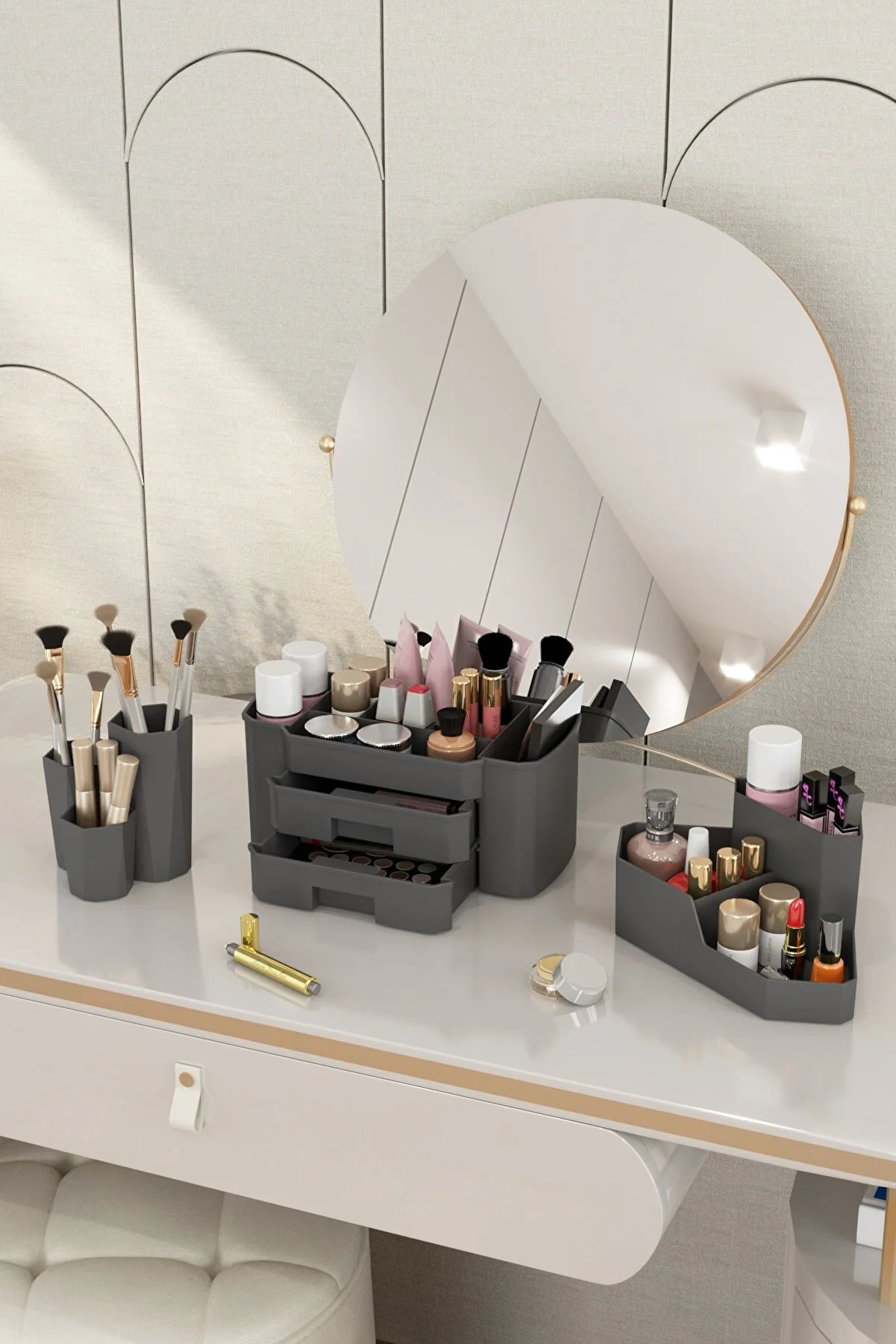 DOVİ HOME Makeup Organizer and Cosmetic Storage Box 3-Piece Set