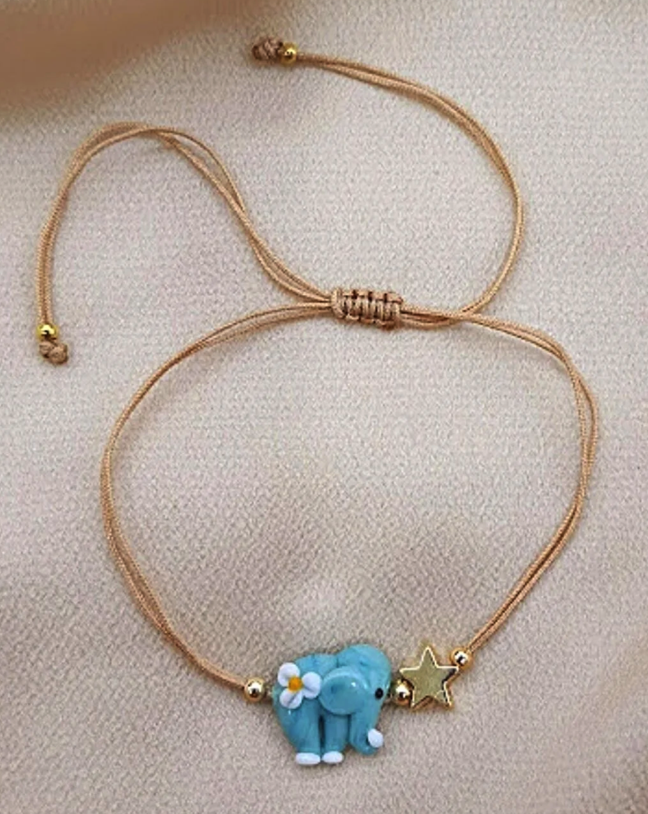 PETEK ACCESSORIES Elephant Handmade Glass Murano Anklet Bracelet